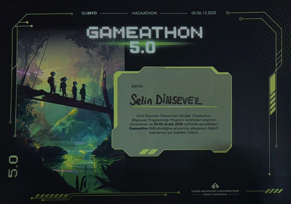 Selin Dinsever IUE Gamethon 5.0 Mentorluk Unvanı
